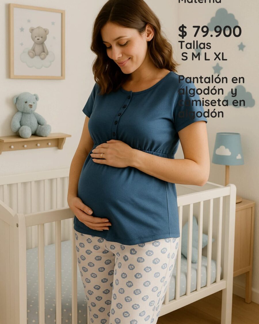 Pijama Materna Azul – Blanco